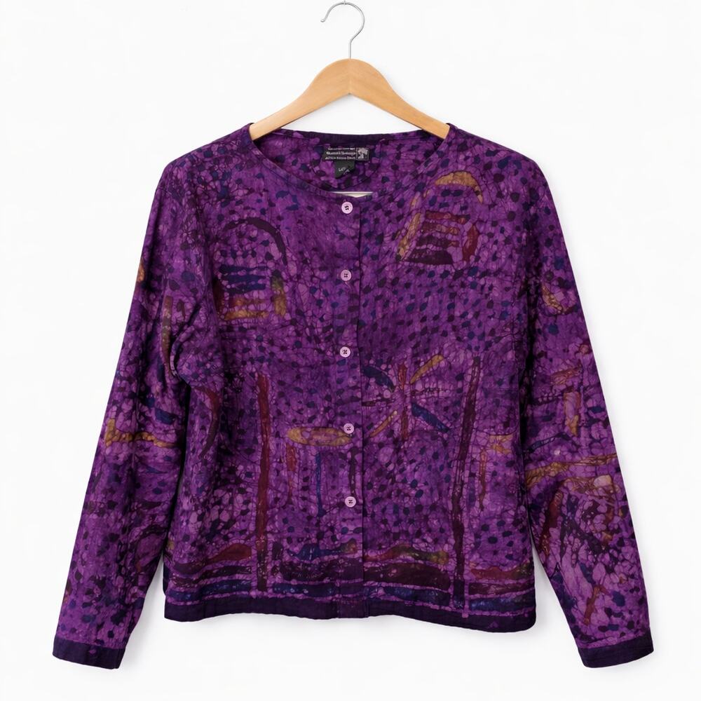 Spirit of Courage Nnamdi Ibenagu Top Womens L Purple African Batik Art to Wear - Picture 1 of 7